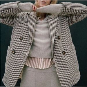 Madewell Black and Cream Checkered Coat